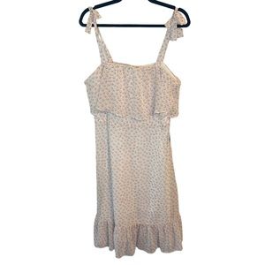 Express Pink Polka Dot Tie Straps Ruffle Top Midi Sundress Women’s Large NWT